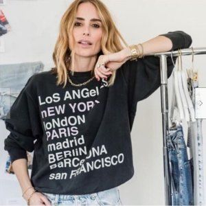 Anine Bing City Love Sweatshirt Washed Black/Charcoal Size Small